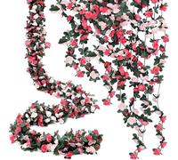 3 Pcs 8FT Silk Rose Flower Garland Artificial Hanging Vines Ivy for Decoration, Anniversary, Wedding, Birthday, Christmas, Home and Garden Decor (Pink)