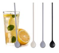 3 Pcs 9. 8" Silicone Coffee Stirrer Stick, Long Handle Spoon, Cocktail Stirs, Reusable Cute Spoons for Mixing Iced Tea Whiskey Beverage Cocktail(Green, White, Pink)