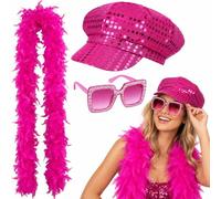 3 Pcs Abba Outfits for Women, Sequin Hat, Feather Boa and Disco Sunglasses | Abba Accessories, Retro 70s Fancy Dress Costume Props for Disco Theme, Hen Parties and Cosplay
