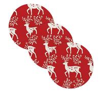 3 Pcs Absorb Water Hot Mats for Stove Reindeer Scandinavian Folk Style Red 15in Polyester-Cotton Thread Weave Kitchen Pan Protector Porta platos para mesa