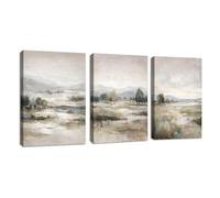 3 Pcs Abstract Mist Countryside Canvas Wall Art Prints, Blue Beige Mountains Landscape Framed Wall Pictures Vintage Tranquillity Marsh Canvas Painting Home Decor for Bedroom Living Room 40X60cmX3