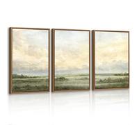 3 Pcs Abstract Mist Wasteland Framed Canvas Wall Art Prints, Hazy Wilderness Landscape Wall Pictures Tranquillity Natural Scenery Canvas Painting Home Decor for Bedroom Living Room 30X40cmX3 Pcs