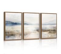 3 Pcs Abstract Mountain Lakes Framed Canvas Wall Art Set, Neutral Nature Landscape Wall Decor Misty Blue White Scenery Wall Painting Art Prints Pictures for Living Room Bedroom Office 40X60cmX3 Pcs