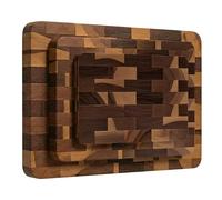 3 Pcs Acacia Wood Cutting Board, Wooden Cutting Boards for Kitchen, Reversible Wooden Chopping Board, End Grain Cutting Board, Built-in Handles, Wooden Trays for Meat, Fruit Vegetable and Cheese