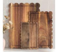3 Pcs Acacia Wood Scalloped Cutting Boards Set, Decorative Cutting Boards Wooden Charcuterie Board for Grandmillenial Cottage Core Decor Kitchen Cheese Meat Fruit Pizza Bread Baking Chopping Blocks