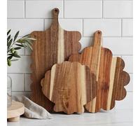 3 Pcs Acacia Wood Scalloped Cutting Boards with Handle Set, Decorative Cutting Boards Wooden Charcuterie Board for Kitchen Cheese Meat Fruit Bread Baking Chopping Blocks