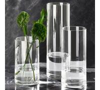 3 Pcs Acrylic Clear Cylinder Flower Vase for Plants Bouquet, Unbreakable Hurricane Tall Large Plastic Vases for Wedding Centerpieces, Hydroponic Decor Base Set of 3 (H 8" + H 10" + H 12" No Flowers)