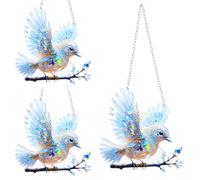 3 Pcs Acrylic Hanging Suncatcher, Garden Crystal Sky Blue Bird Stained Art Ornament Sun Catchers, 2D Flat Colorful Bird Window Decor for Holiday Scene Decoration Pendant Gift