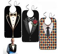 3 Pcs Adult Bibs for Men, Adult Bibs for Elderly Washable with Catcher | Waterproof & Durable/ Adjustable Comfort Fit/ 3D Crumb Catcher/ Funny Pattern & Easy Clean/ Versatile Use/ Ideal Present