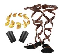 3 Pcs Adult Toga Roman Sandals Gold Laurel Head Wreath Leather Wristband Set Leaf Headdress Sandals Wristband for Men (40/41 = 9.8 Inch)