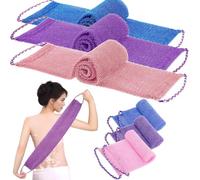 3 Pcs African Exfoliating Net Sponge with Knots, 31.5" Long Exfoliating African Body Scrubber with Rope Handles, Reusable Wash Cloths for Daily Shower, Men & Women (Blue/Pink/Purple)