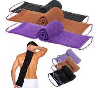 3 Pcs African Exfoliating Net Sponge with Knots, 31.5" Long Exfoliating African Body Scrubber with Rope Handles, Reusable Wash Cloths for Daily Shower, Men & Women (Black/Brown/Purple)