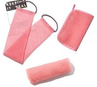3 Pcs African net Sponge washcloth exfoliating mitt for exfoliating Body Scrubber Shower Essentials African net Bath sponges Bathing Shower Cloth kit for face, Back Pink
