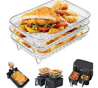3 PCS Air Fryer Rack, Air Fryer Accessories for Ninja Double Stake XL/Dual AF400UK/AF451UK 9.5L, 3 Layers Air Fryer Rack with Clip, 304 Stainless Steel Grill Rack