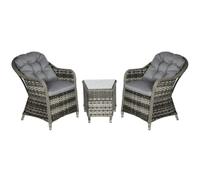 3 PCS Aluminium Rattan Bistro Set with Soft Cushions & Glass Top