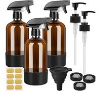 3 Pcs Amber Glass Continuous Spray Bottle with Adjustable Sprayer & Squirt Heads, 500ml Reusable Refillable Plant Mister, Small Water Spray Bottles for Cleaning, Gardening, Essential Oils, Hair Care