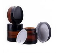 3 Pcs Amber Glass Jars Refillable Cosmetic Sample Bottles Jar Empty Face Cream Lip Balm Lotion Essential Oils Storage Container Pot Bottle with Inner Liners and Black Lids (20ml)
