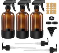 3 PCS Amber Glass Spray Bottles, 500ml Empty Hair Spray Bottle with Adjustable Trigger Sprayer for Squirt and Mist, Refillable Water Spray Bottle for Cleaning Essential Oils Gardening Hair Care