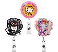 3 Pcs Animal Retractable Badge Reel Set Cute Cat Elephant & Goose Badge Holder | Funny Glitter Acrylic ID Card Holder with Alligator Clip for Nurses Doctors | Security Card Holders