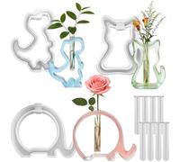 3 Pcs Animal Silicone Vase Molds for Resin Casting, lyfLux Cat Elephant Dinosaur Design Epoxy Molds Set with 8 Test Tubes, Hydroponic Plant Propagation Station & Desktop Decor DIY Crafts