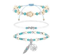 3 Pcs Ankle Bracelets Sea Turtle Anklet Wristband for Women Girls,Vintage Classic Starfish Dream Catcher Chain Blue Bracelets Foot Bracelet Beach Barefoot Sandal Foot Chain Jewelry Anklet Gifts Gift