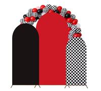 3 Pcs Arch Backdrop Cover Set, Black Red and Checkerboard, Includes 4 x 1.65 ft, 5 x 2.1 ft, 6 x 2.6 ft Covers, Stretchy Fabric for Party, Wedding, Decoration
