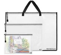 3 Pcs Art Portfolio Bag, Waterproof Large Capacity Art Folder with A4/A3 Arts Folder Carry Case, Clear Artwork Craft Bag with Handle and Zipper for Posters, Bulletin Boards, Scrapbooks (90×58.5cm)