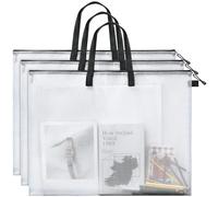 3 Pcs Art Portfolio Bags, 63 × 48 cm Waterproof Portfolio Folder for Artwork, Artist Supply Organizer with Zipper & Handle, Transparent Mesh Handbag Files Tote, Painting Posters Storage Bag for School