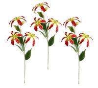 3 Pcs Artifical Flame Lilies Flowers 32.2 Inch Long Stems Full Bloom Lily Bouquets for Vase Floral Arrangement Faux Tiger Lily Flower Plant with Greenery for Home Office Hotel Wedding Party Decor(Red)