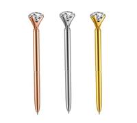 3 PCS Artificial Crystal Diamond Pen Elegant Ballpoint Pen Metallic Ballpoint Pens Rose Gold with Big Diamond/Crystal, Green Gold/Silver Office Supplies-