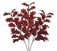 3 Pcs Artificial Fall Branch Decorations for Home, 30" Fake Fall Stems Plants Indoor, Faux Long Autumn Leaf Stems for Vase Filler, Autumn Decor Oak Leaves Sprays Centerpiece Wedding Table(Burgundy)