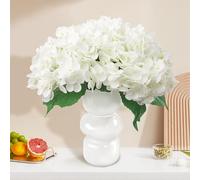 3 Pcs Artificial Hydrangeas with Vase Real Touch Flower Home and Living Room Decoration (White)