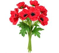 3 Pcs Artificial Poppies, Red Poppy Artificial Bouquet With Green Leaf, | Poppy Decorations For Wreaths & Diy Floral Arrangements Realistic Design