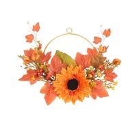 3 Pcs Artificial Sunflower Wreath Pendant with Iron Frame | Orange Bright Floral Design, Plastic and Silk Cloth Build, round Shape, Window Frame or Wooden Wall Panels