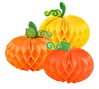 3 Pcs Autumn Decorations Paper Pumpkins,3D Pumpkin Honeycomb for Fall Harvest Decor,Halloween Thanksgiving Home Decorations,Rustic Farmhouse Gifts & Festival Supplies
