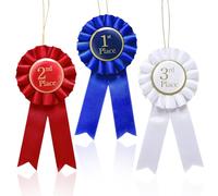 3 Pcs Award Ribbons Rosette Set, 1st 2nd 3rd Place Ribbons, First Second Third Ribbon Award, Honorable Prize Ribbon 1st 2nd 3rd for Classroom Recognition, Talent Show, Sports Events (Blue Red White)