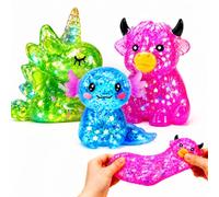 3 Pcs Axolotl Unicorn Highland Cow Squishy Toys Set, Glitter Slow Rising Stress Relief Fidget Toys for Kids Adults, Cute Sensory Squishies for Anxiety Relief, Party Favors Birthday Gifts（Random color）