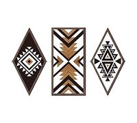 3 Pcs Aztec Wall Decor Western Wood Wall Art Farmhouse Rustic Decorations Framed Boho Art with Hanging Hook for Bedroom Living Room(Diamond Style)