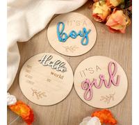 3 Pcs Baby Announcement Sign, Gender Reveal Sign for Baby Birth, Its a Boy & Girl and Hello World Newborn Signs, Wooden Newborn Welcome Board for Hospital, Shower Party, Photo Props