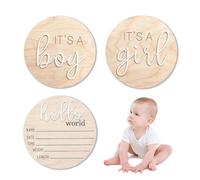 3 pcs Baby Announcement Sign,Newborn Name Wooden Plaque,Hospital its a Birth Boy Girl Gender Photo Plaques Board Decorative,Welcome New Revealed Props Signs Souvenir,for Hello World Mums Record Gifts