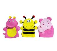 3 Pcs Baby Bath Mitt Washcloths Gloves - Child Cute Bath Glove, Pink Elephant,Hippo and Yellow Bee Baby Wash Mitt Gift for Kids
