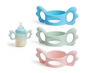 3 Pcs Baby Bottle Holder,Silicone Wide-Neck Baby Bottle Handle, Bottle Grip Handle Suitable for Baby Bottles with an Outside Diameter Above 5cm for Baby Self Feeding (Blue+Pink+Green)