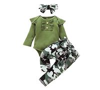 3 Pcs Baby Girl Camouflage Clothes Infant Girl Ruffles Long Sleeve Outfits Newborn Girl Camo Romper Jumpsuit 3-6 Months