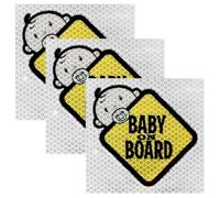 3 Pcs Baby on Board Signs - High-Visibility Reflective Car Stickers - Waterproof Vinyl Safety Badges for Windows, Bumpers, and Rear Side - Baby on Board Warning for Cars