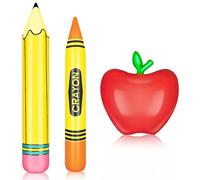 3 Pcs Back to School Balloons Inflatable Pencil Crayon Red Apple Balloon Shape Balloon for the First Day of School Classroom Birthday Party Decoration Supplies