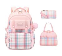 3 PCS Backpack for Girls, Kids Backpack for School with Lunch Bag & Pencil Case, Large Capacity Teens Bookbag for Elementary Preschool Middle School, Lightweight School Bag for 6-14 Years Old (Pink)