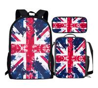 3 PCS Backpack Set British Flag Schoolbag With Lunch Case Pencil Box C-1864