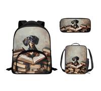 3 PCS Backpack Set Dachshund Schoolbag With Lunch Case Pencil Box C-157
