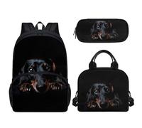 3 PCS Backpack Set Dachshund Schoolbag With Lunch Case Pencil Box C-644