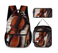 3 Pcs Backpack Set Violin Sheet Music Travel Bag Portable Casual Daypack Sports Backpacks with Lunch Box Pencil Case, Violin Sheet Music, One Size, Rucksack Backpacks